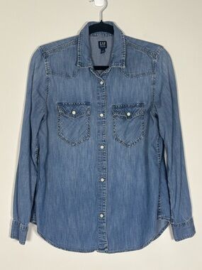 Gap Denim Medium Indigo Western Chambray Button Down Shirt Size Medium